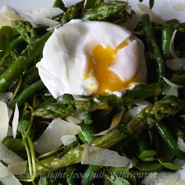 Asparagus salad with poached eggs.