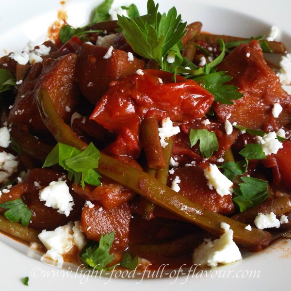 Aubergine green bean tagine.