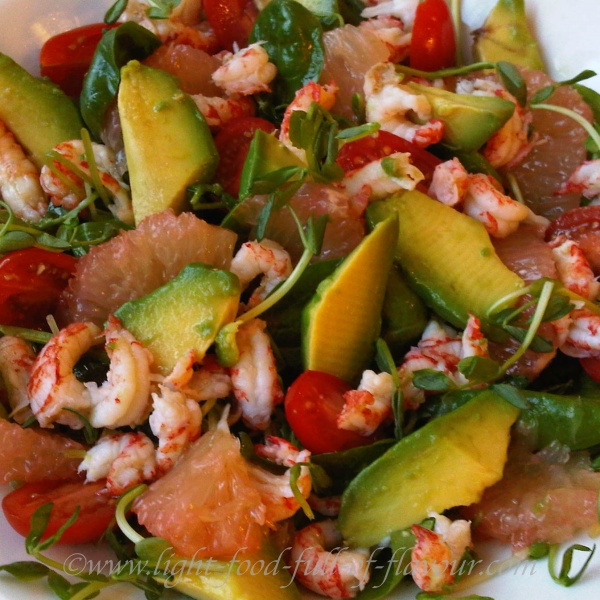 Prawn And Grapefruit Salad With Avocado And Pea Shoots