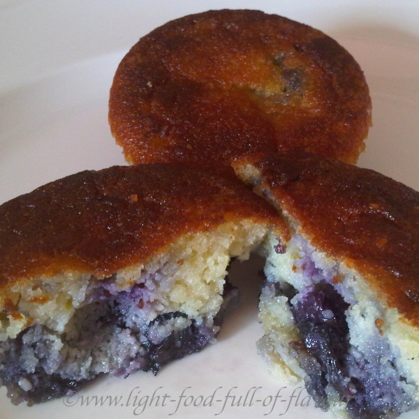 Blueberry friands with ground almonds.