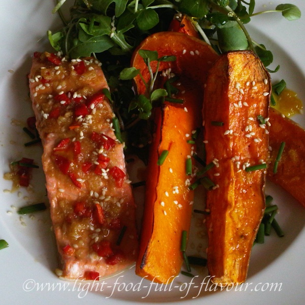Asian-style trout with roasted vegetables