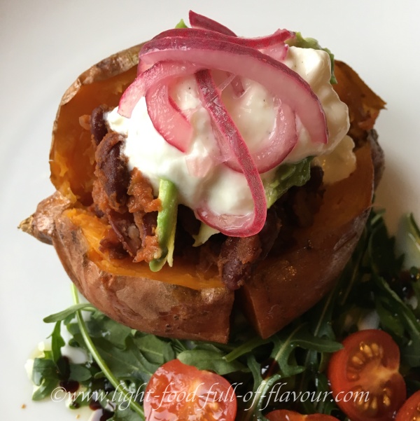 Baked Sweet Potatoes With Refried Beans