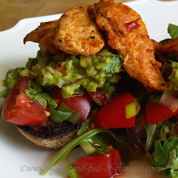 Mexican Chicken And Guacamole With Tomato Salsa On Sourdough Bread